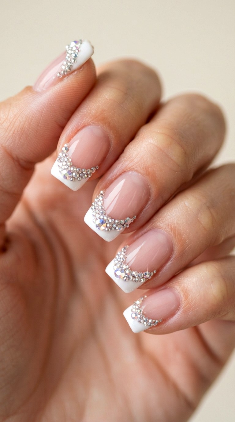 Swarovski Crystal Encrusted French Tips - 21 cute french tip nail art ideas