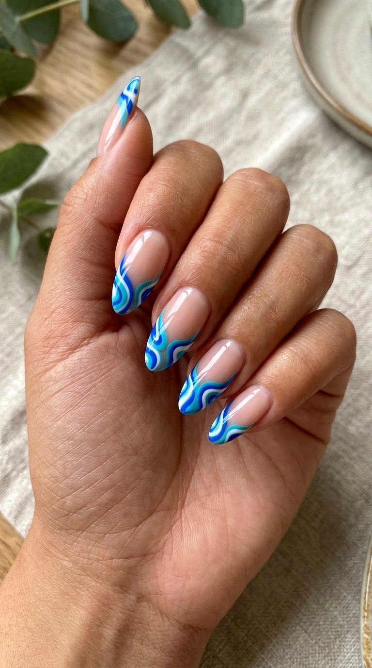 Swirl Bright Blue French Tip Nails - 21 bright blue french tip nails