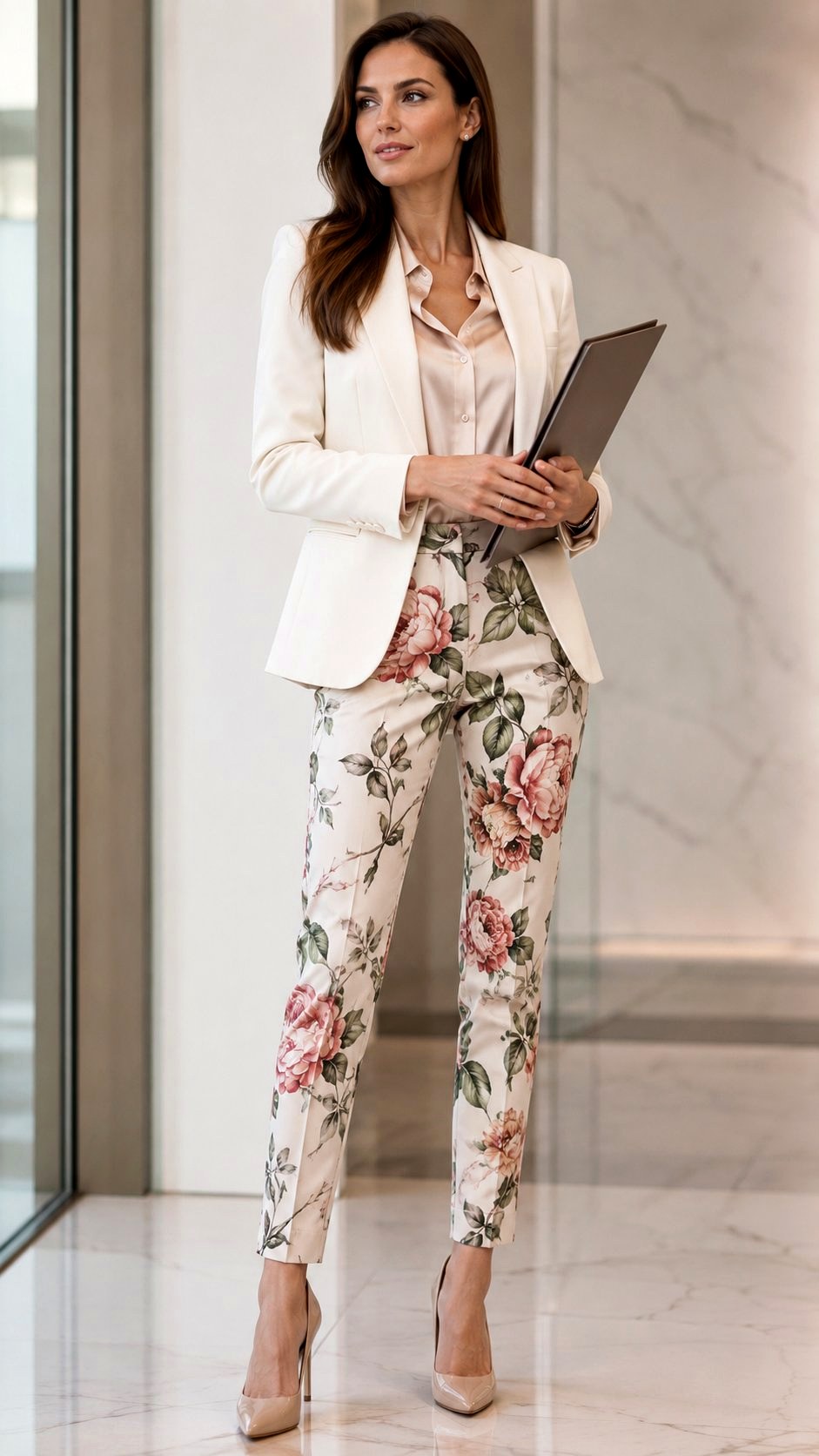 Tailored Floral Print Pants for Office Wear - 21 floral print pants ideas
