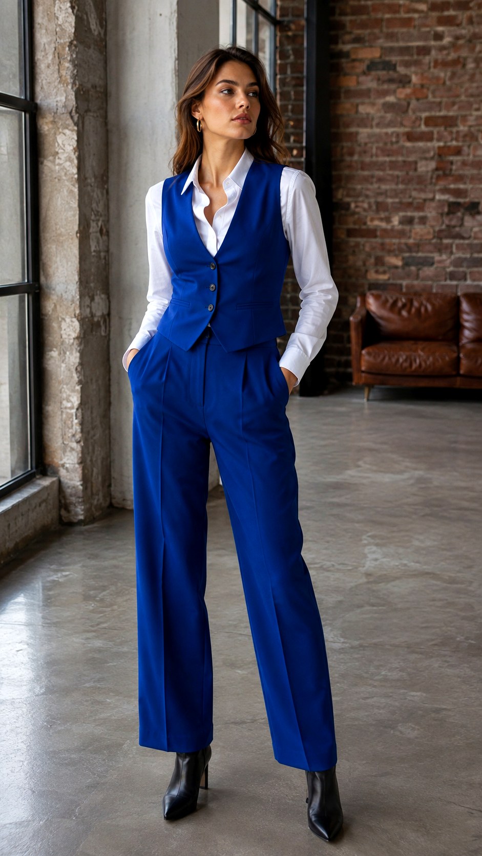 Tailored Waistcoat and Slacks - 24 Cobalt Blue & White Co-ord outfit Ideas