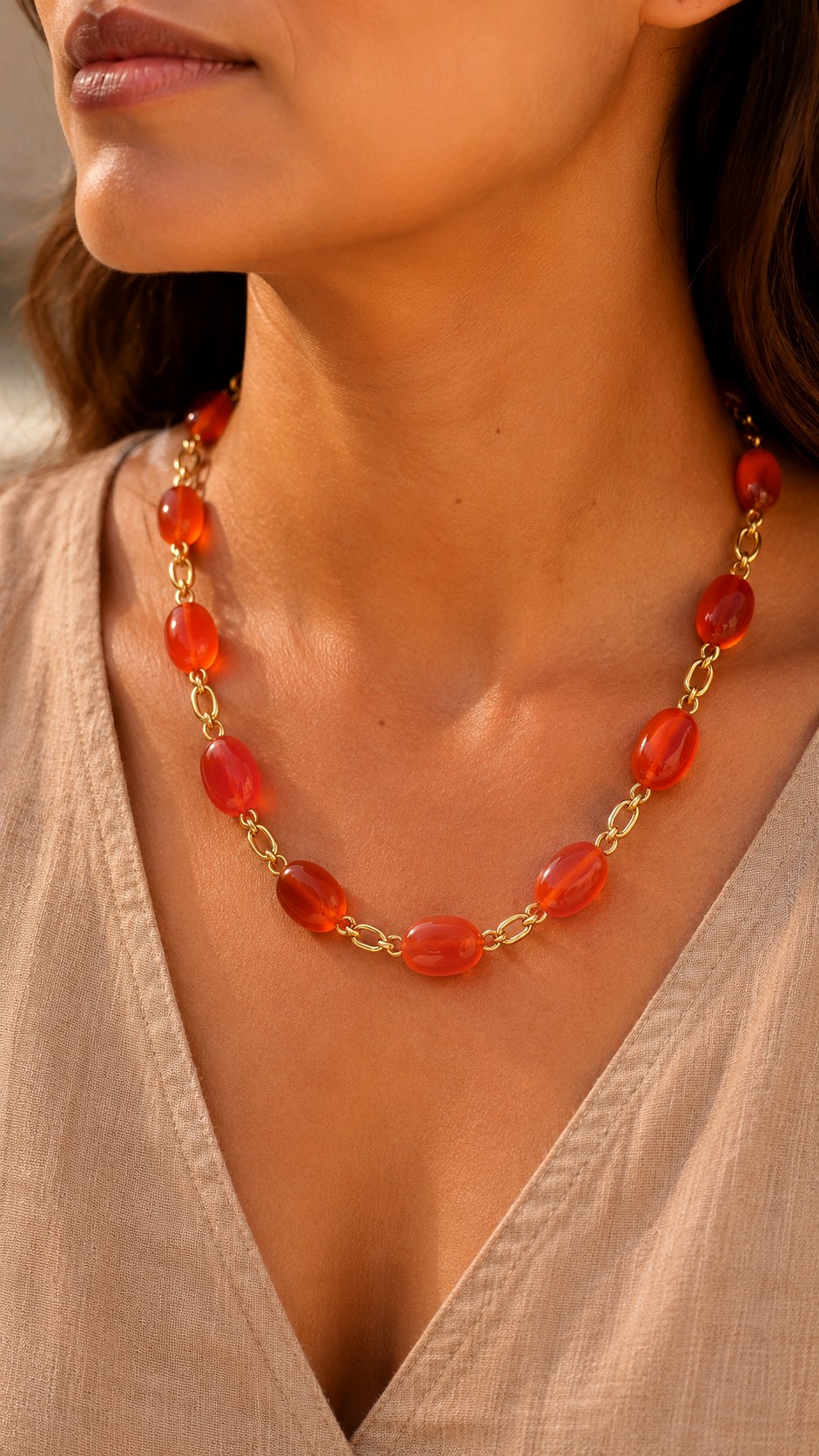 Tangerine Carnelian Gold Chain Necklace - 23 color jewelry ideas