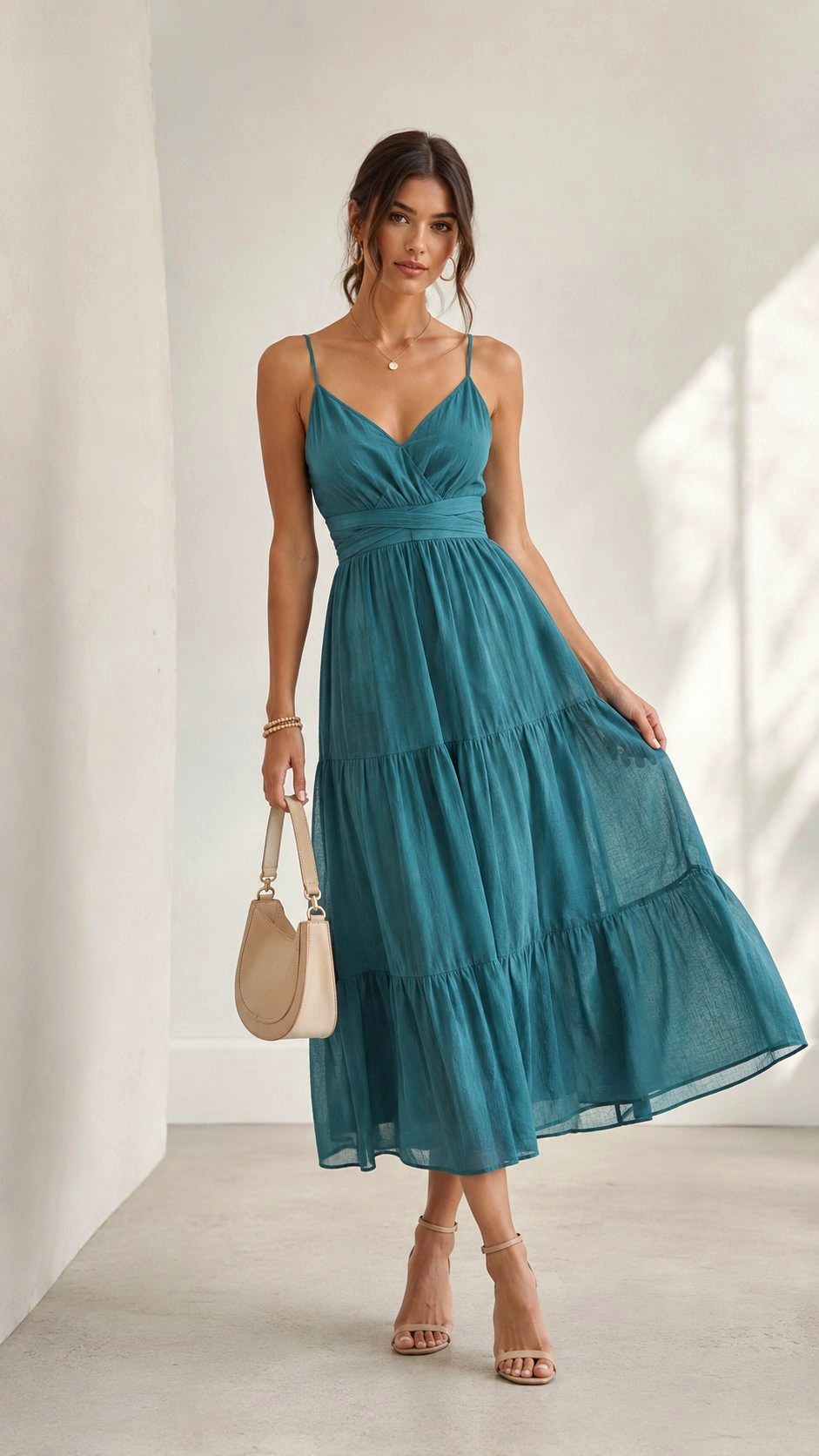 Teal Sundress with Neutral Accessories - 24 Teal Sundress Outfit Ideas