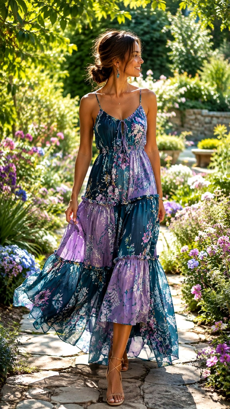 Teal and Lilac Floral Tiered Maxi Sundress - 22 Teal & Lilac Sundress Ideas