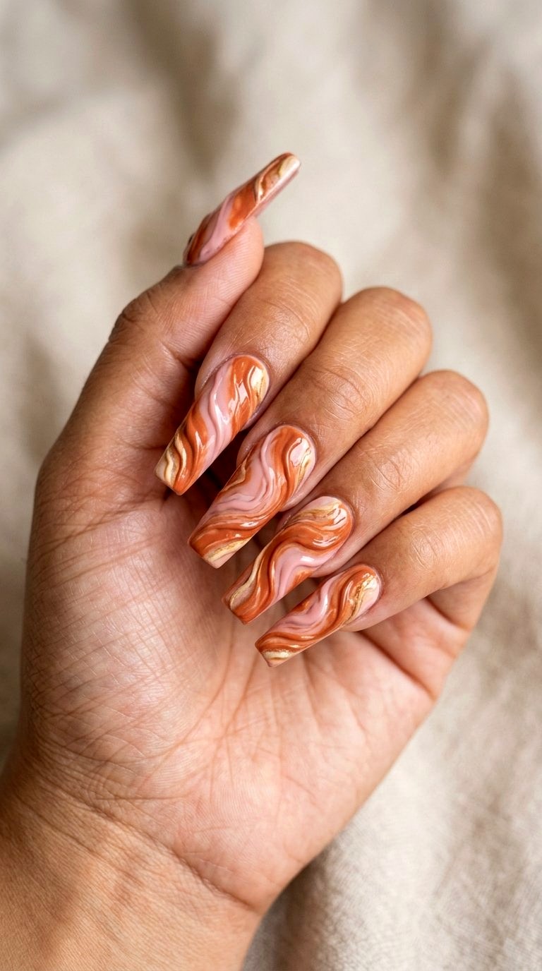Terracotta And Rose Swirl Art - 20 Desert Rose Pink Nail Ideas