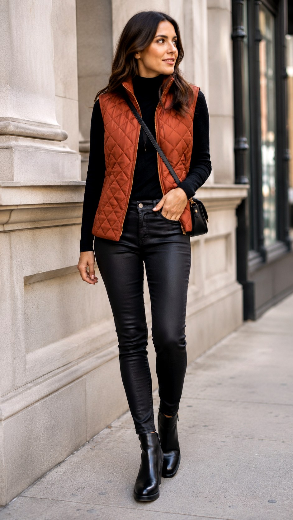 Terracotta Vest With Black Turtleneck - 21 Terracotta Vest Outfit Ideas