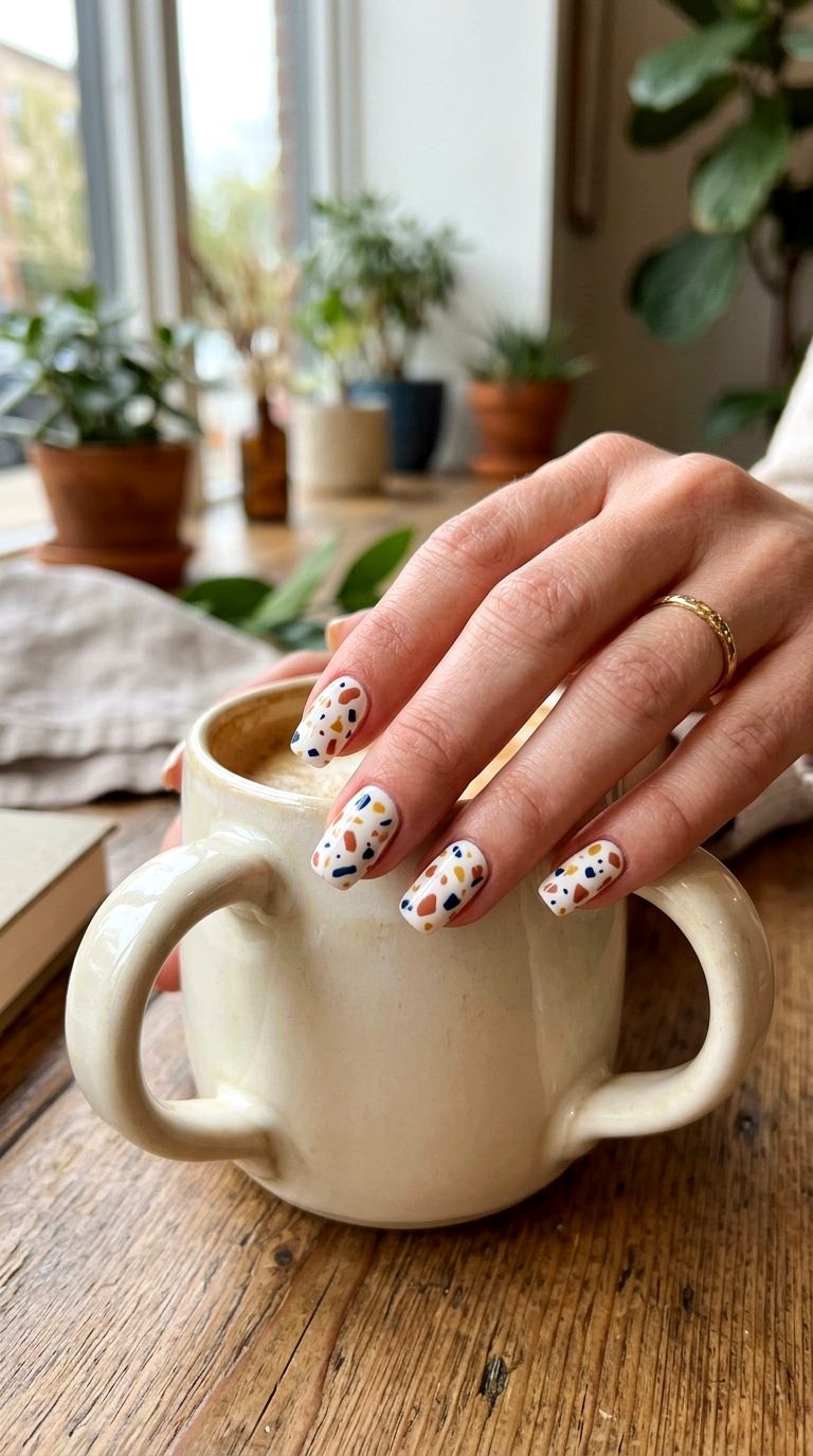 Terrazzo Speckled Design - 21 Nail Art at Home Ideas