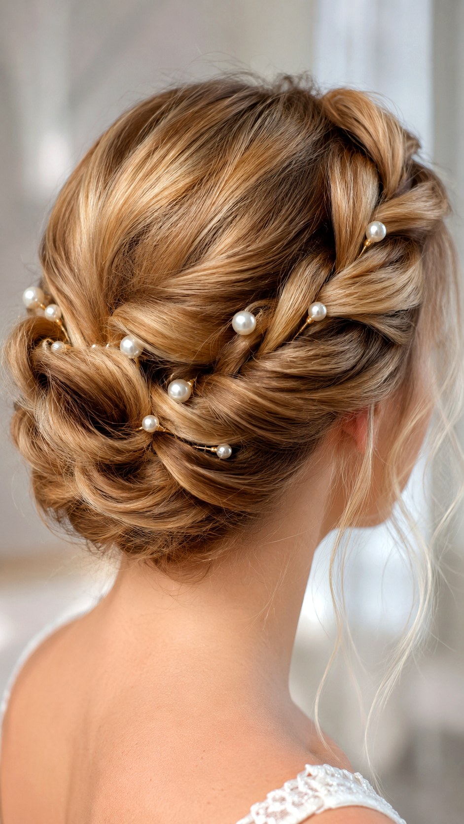 The Twisted Halo Updo with Pearl Accents - 24 classy updo hairstyles ideas