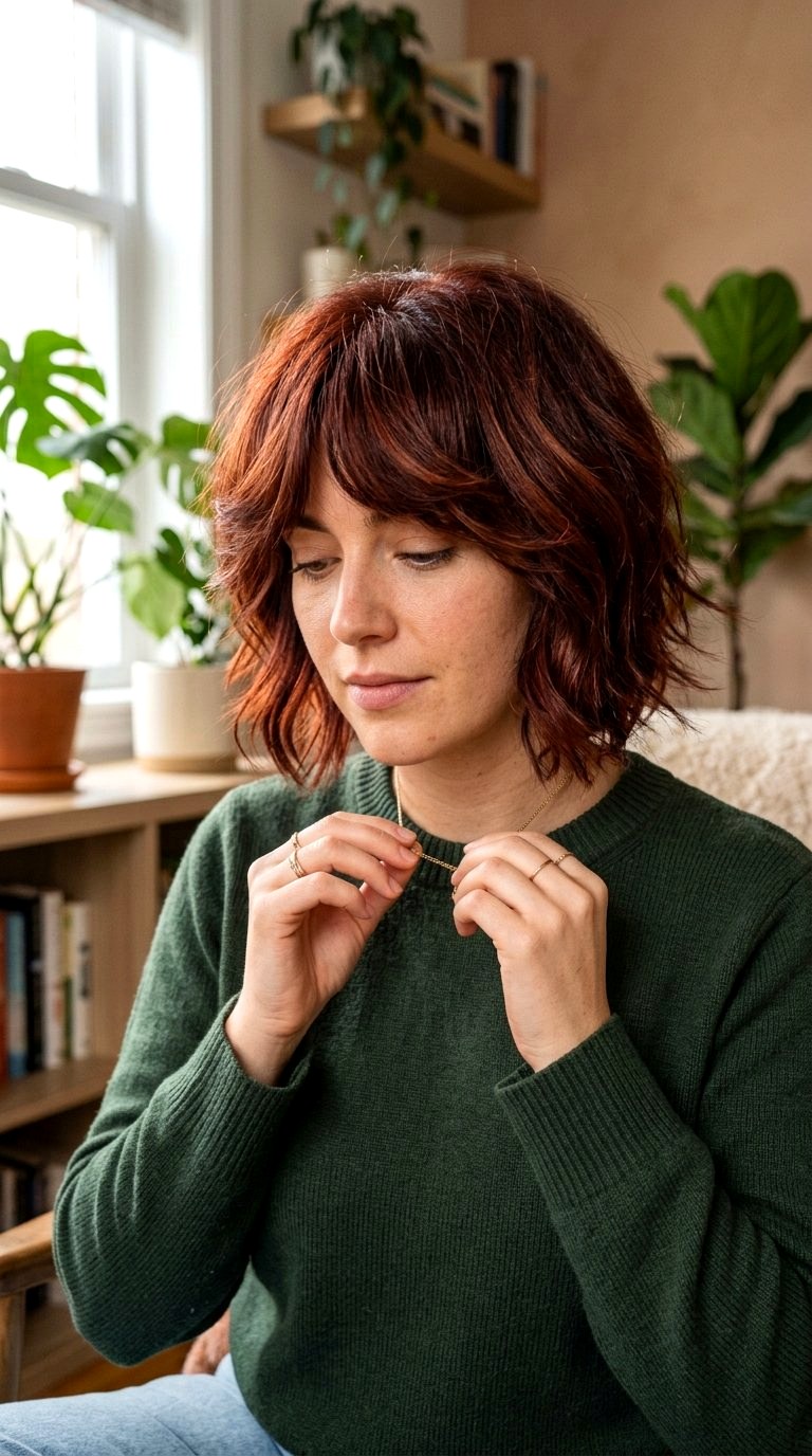 Thick Copper Fringe with Layered Bob - 21 curtain bangs copper ideas
