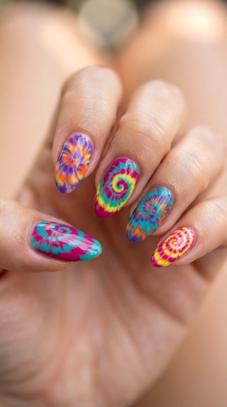 Tie Dye Spiral Swirl Manicure - 22 teen back to school nail art designs