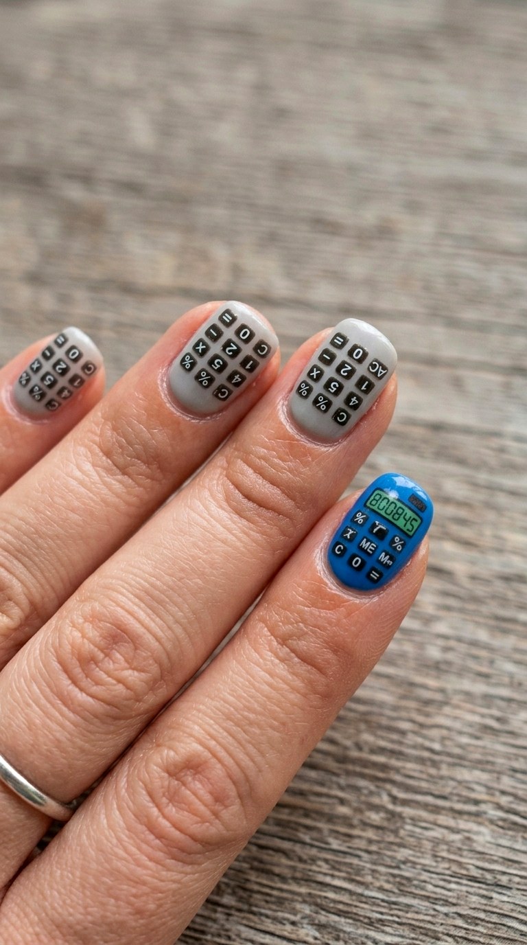 Tiny Calculator Button Nails - 20 cute school nail art ideas