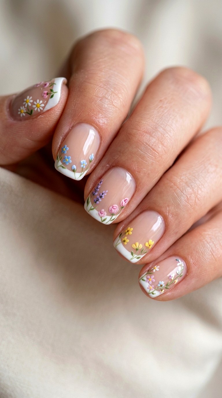 Tiny Floral French Tip - 23 thin french tip nail art designs