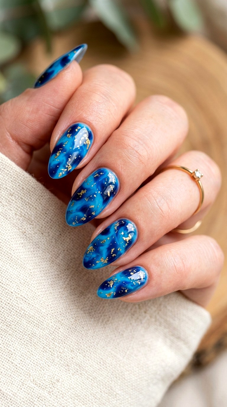 Tortoiseshell Bright Blue Nails - 22 bright blue nails