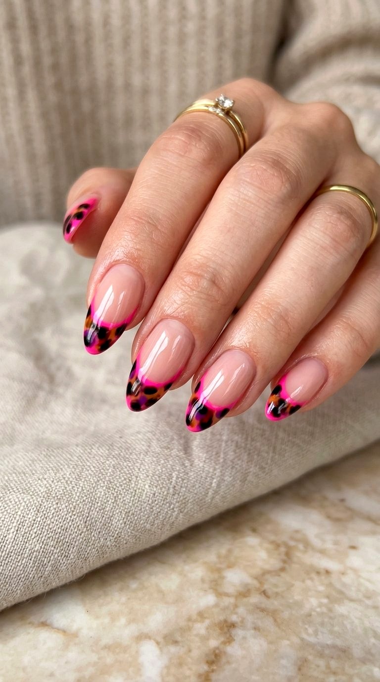Tortoiseshell Bright Pink French Tip Nails - 21 bright pink french tip nails