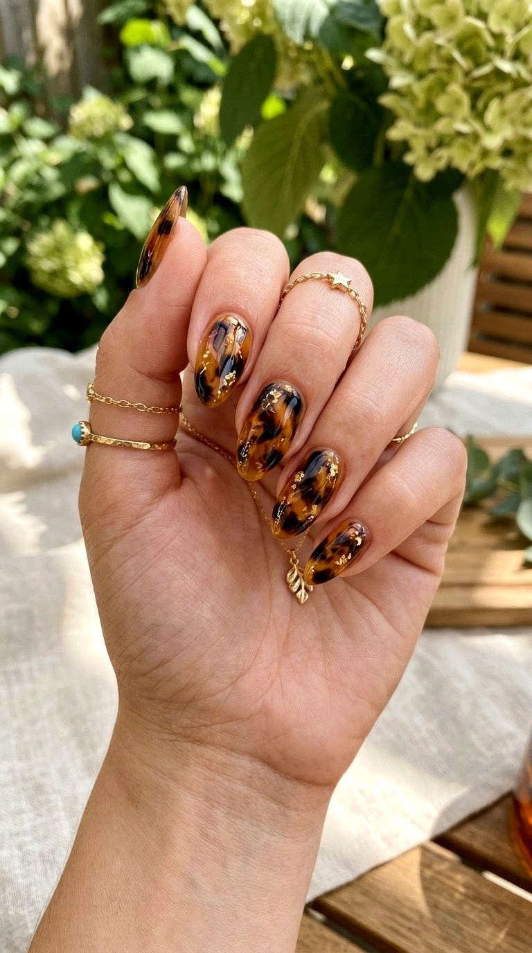 Tortoiseshell Medium Almond Summer Nails - 20 Medium Almond Summer Nails