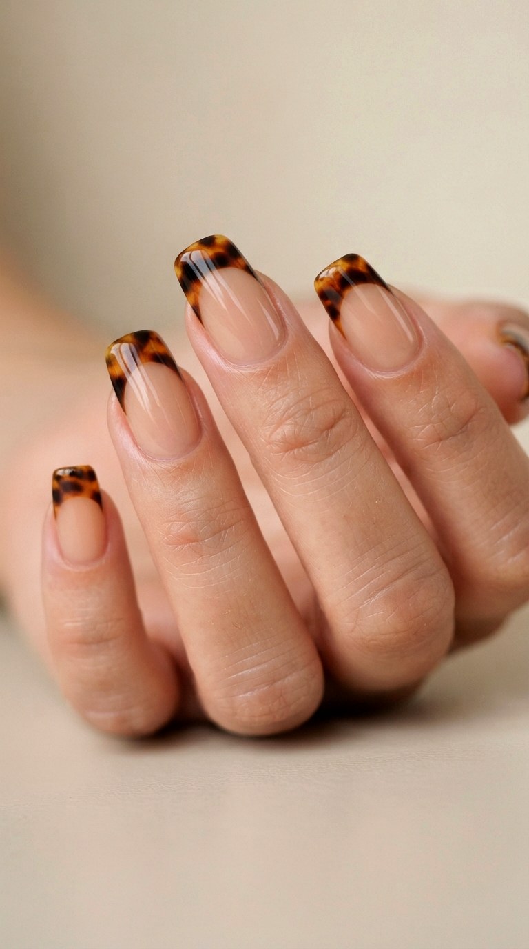 Tortoiseshell Pattern French Tip Design - 24 thick french tip nail art designs