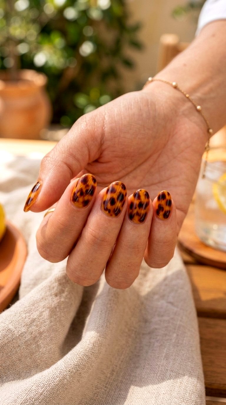 Tortoiseshell Pattern Short Nail Art - 20 Summer Short Nail Designs