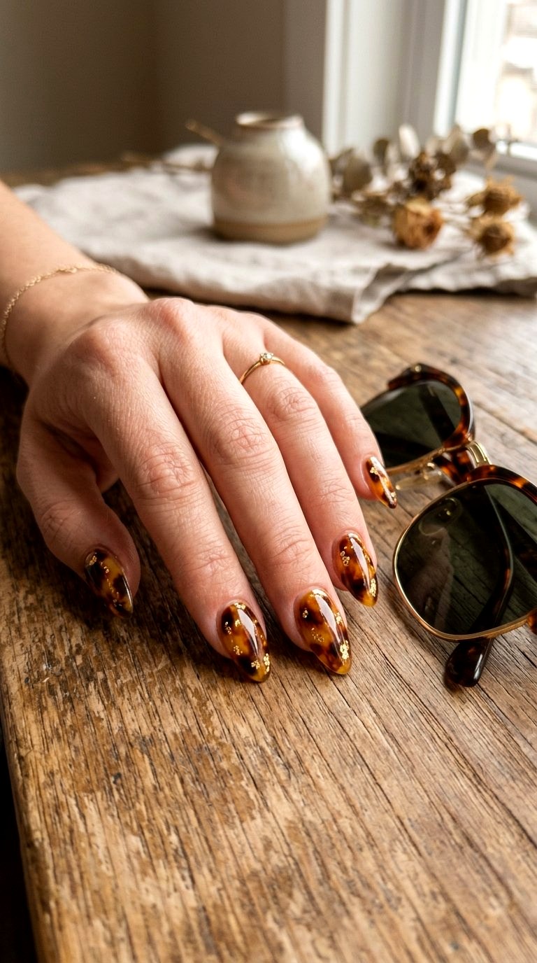 Tortoiseshell Print Almond Nails - 21 Summer Nail Design Ideas