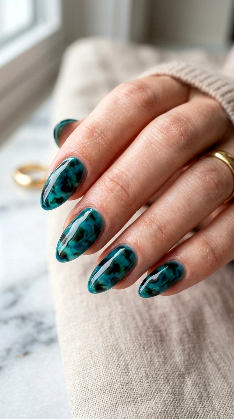 Tortoiseshell Teal Nail Art - 24 Teal Nail Art Ideas