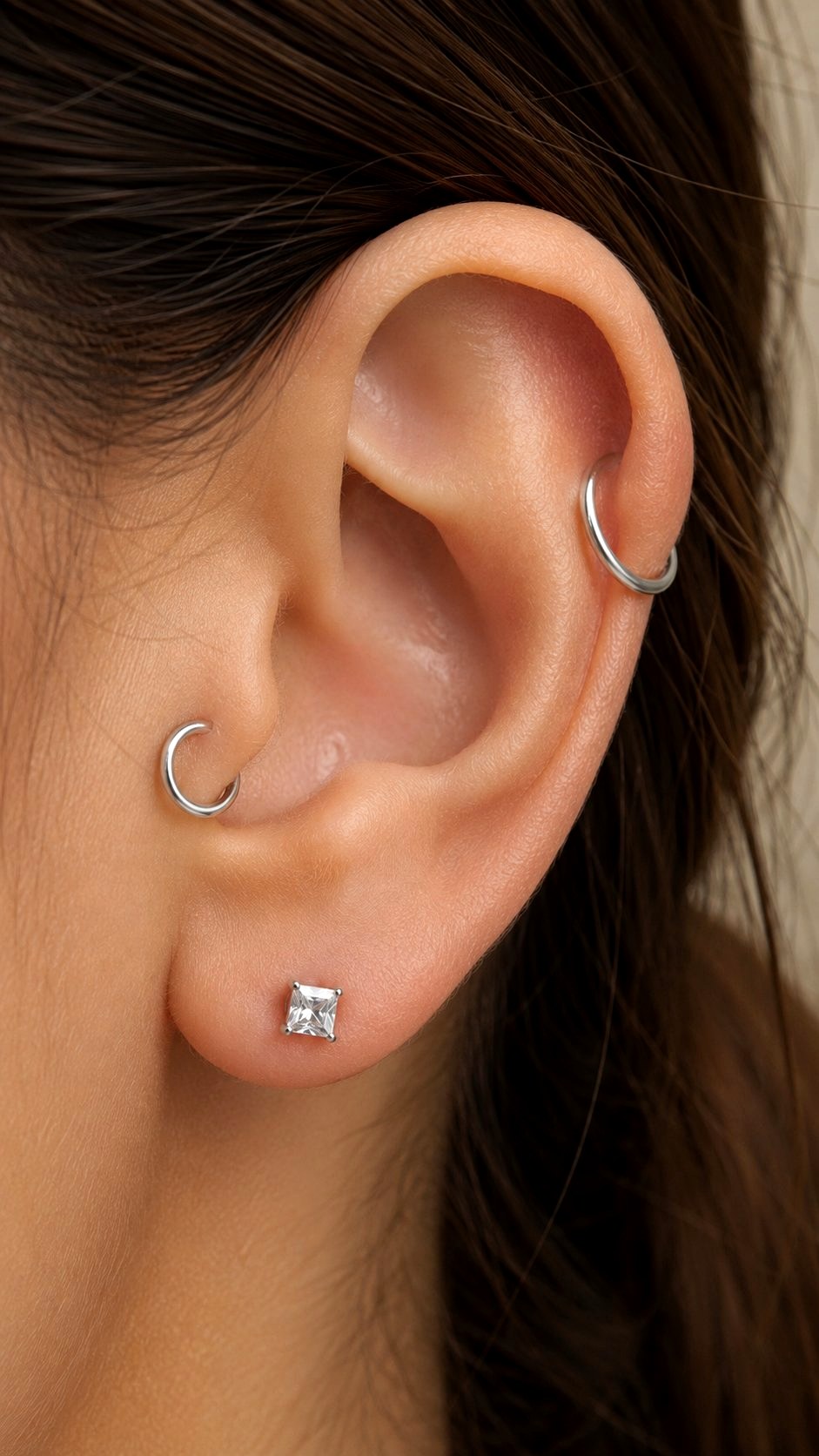 Tragus Seamless Ring And Stud - 21 Silver Earrings Stack Ideas