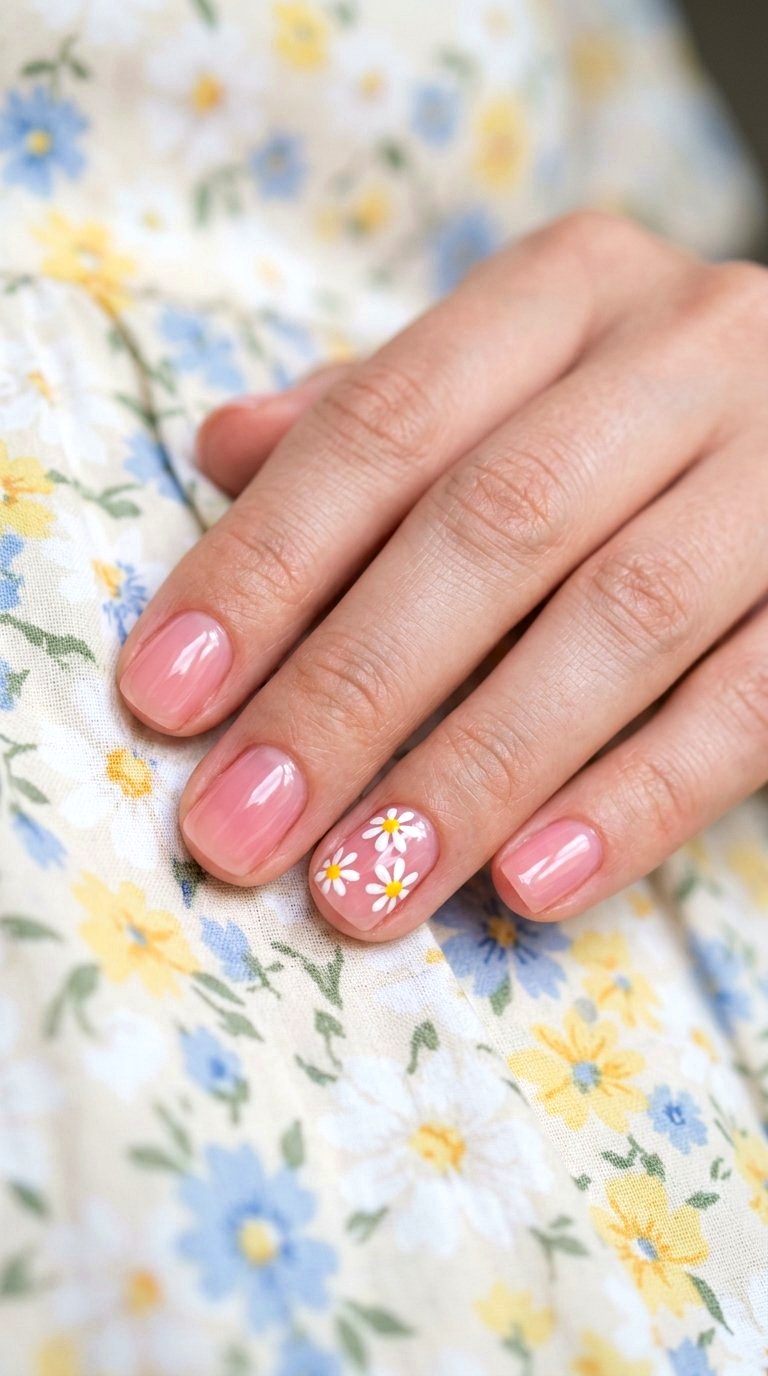 Translucent Base Daisy Short Nails - 20 Summer Short Nail Designs
