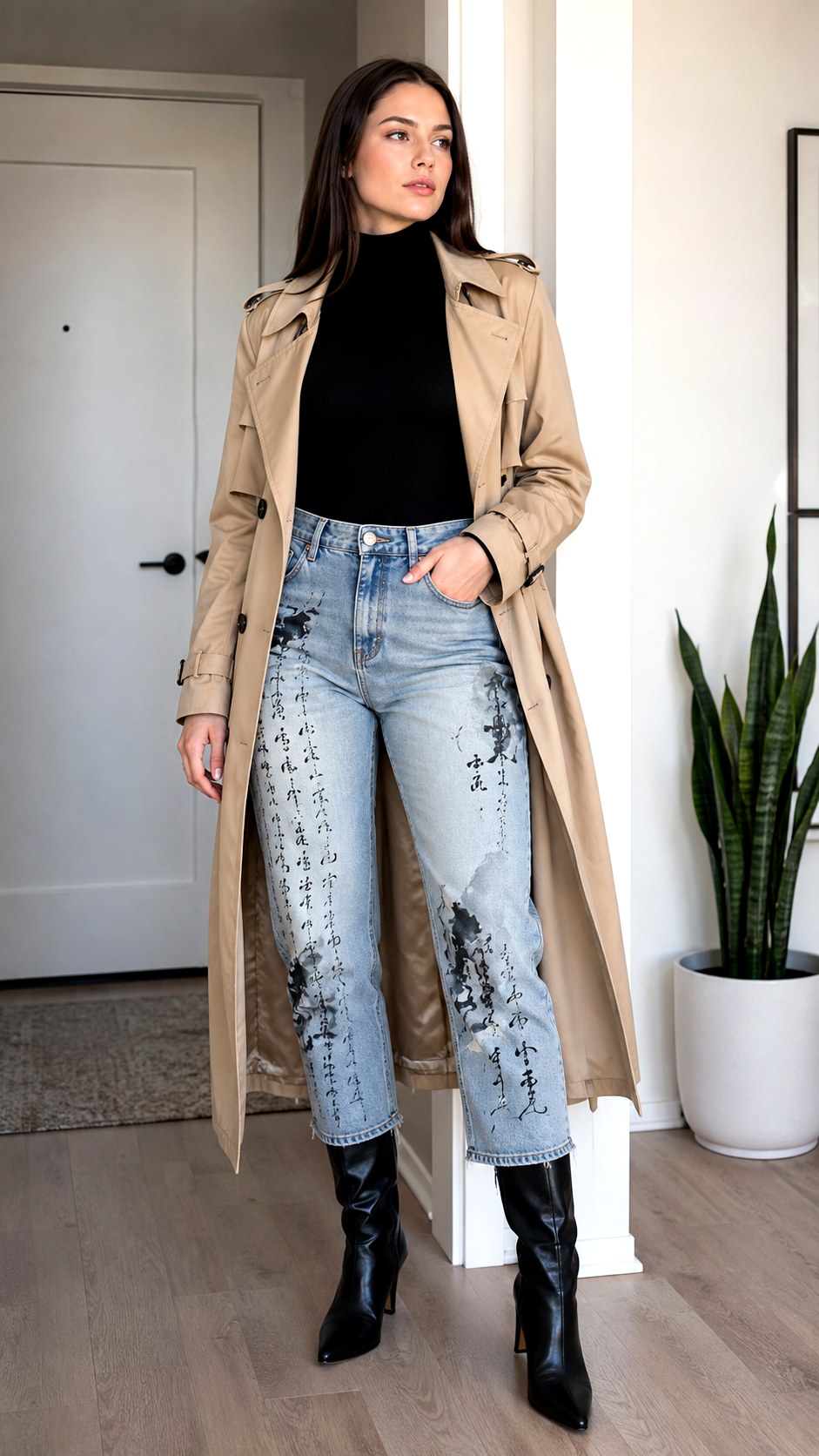 Trench Coat Painted Jeans - 23 senior painted jean outfit ideas