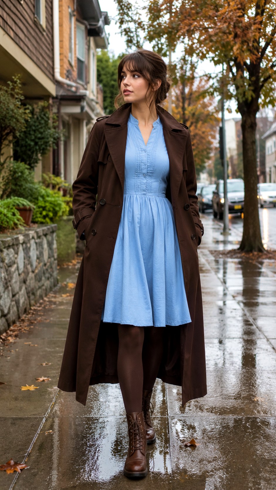 Trench Layered Espresso and Sky Blue Shirt Dress - 25 Espresso & Sky Blue Shirt Dress Ideas