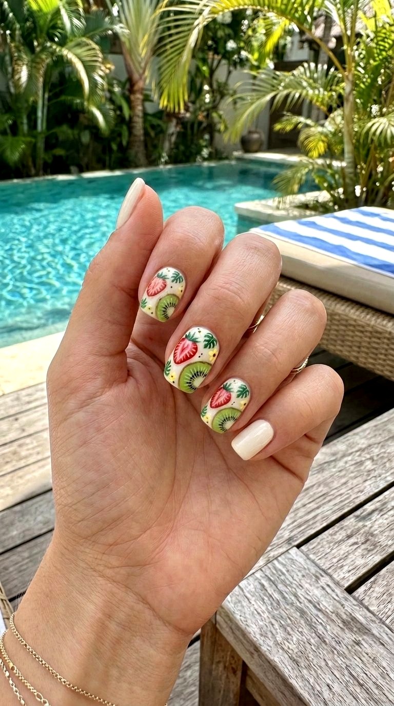 Tropical Fruit Accent Short Nails - 20 Summer Short Nail Designs