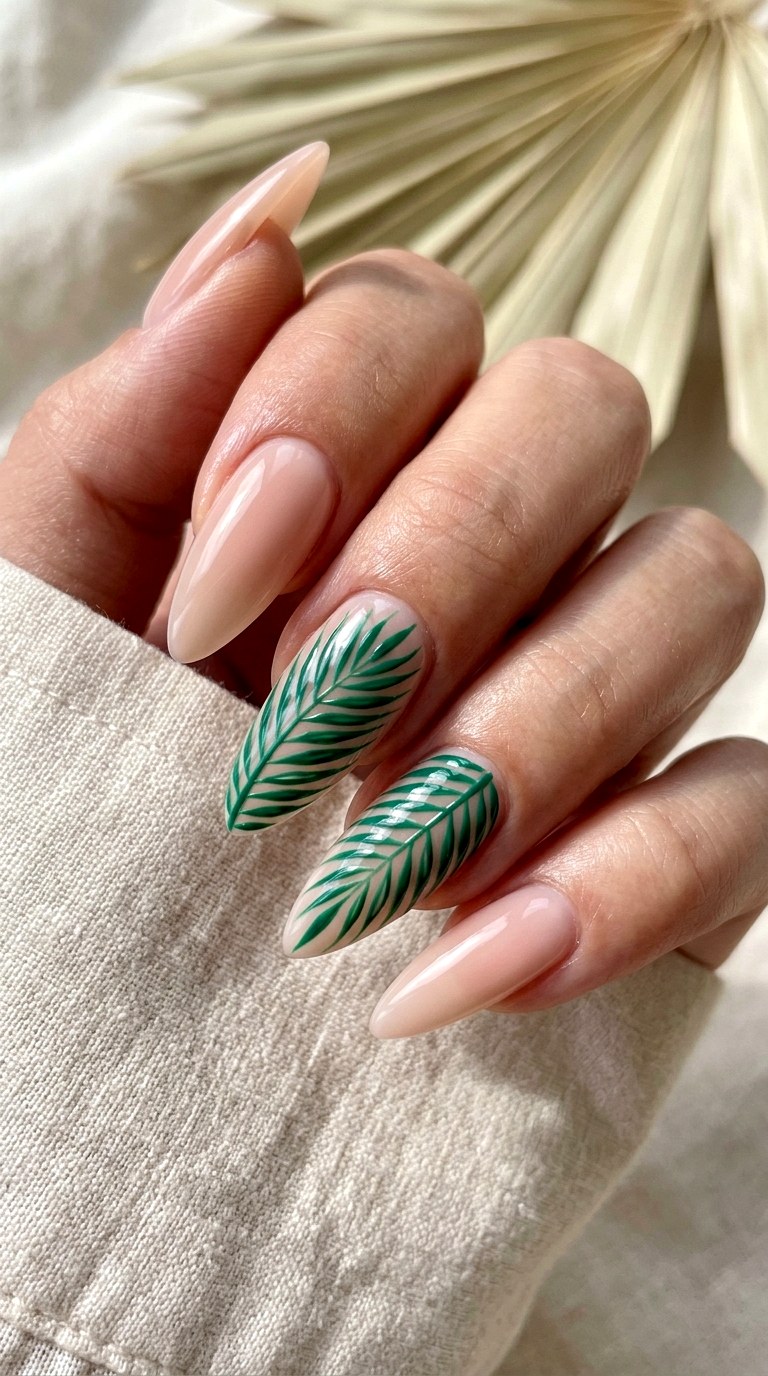 Tropical Palm Leaf Negative Space - 22 Summer Nail Art Ideas
