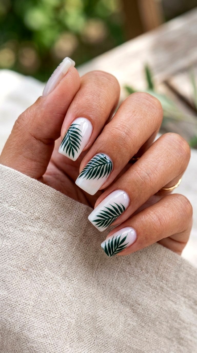 Tropical Palm Leaf Silhouettes - 21 Summer Nail Design Ideas
