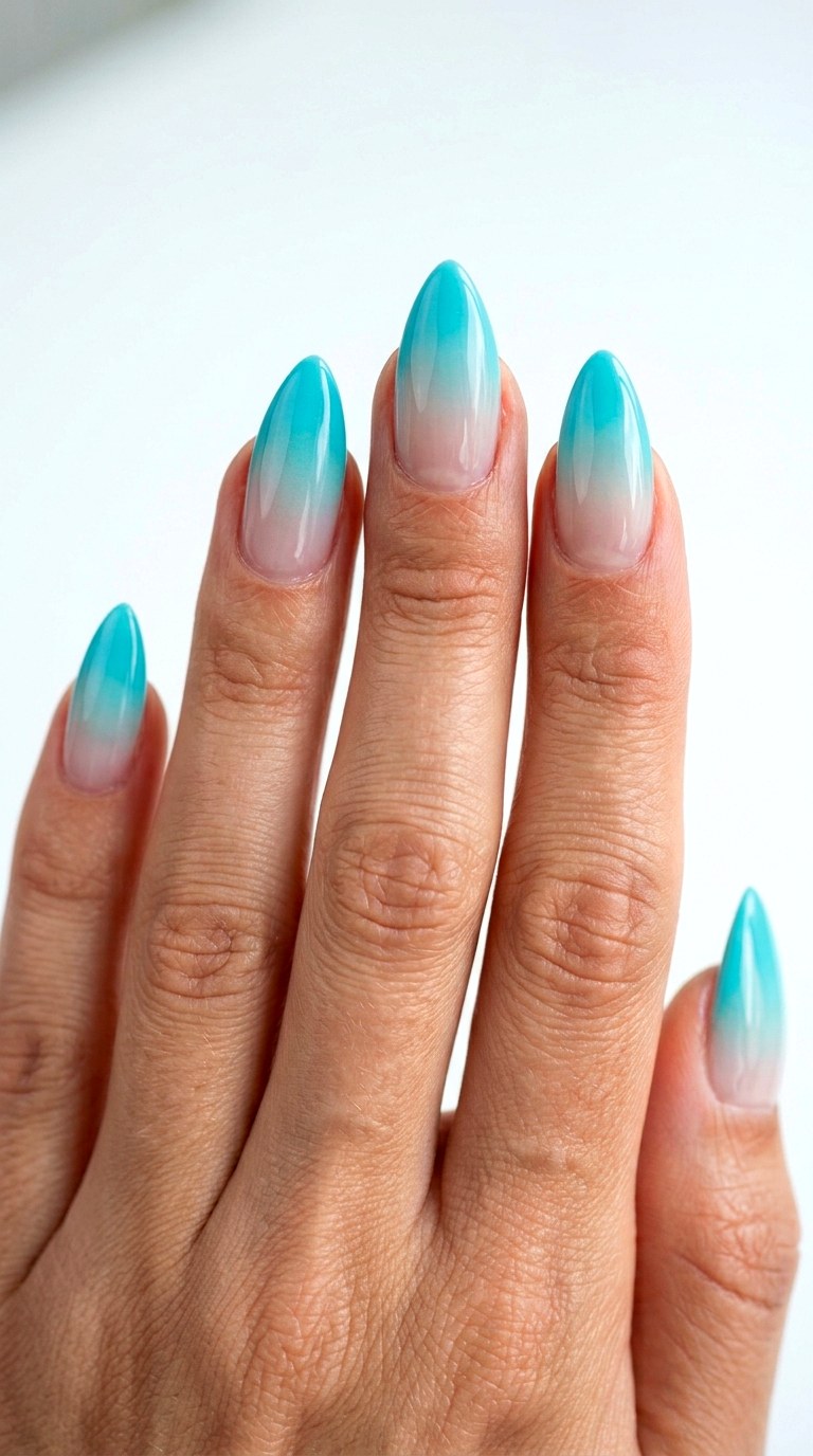Turquoise Blue Ombre French Tip Manicure - 23 ombre french tip nail art designs