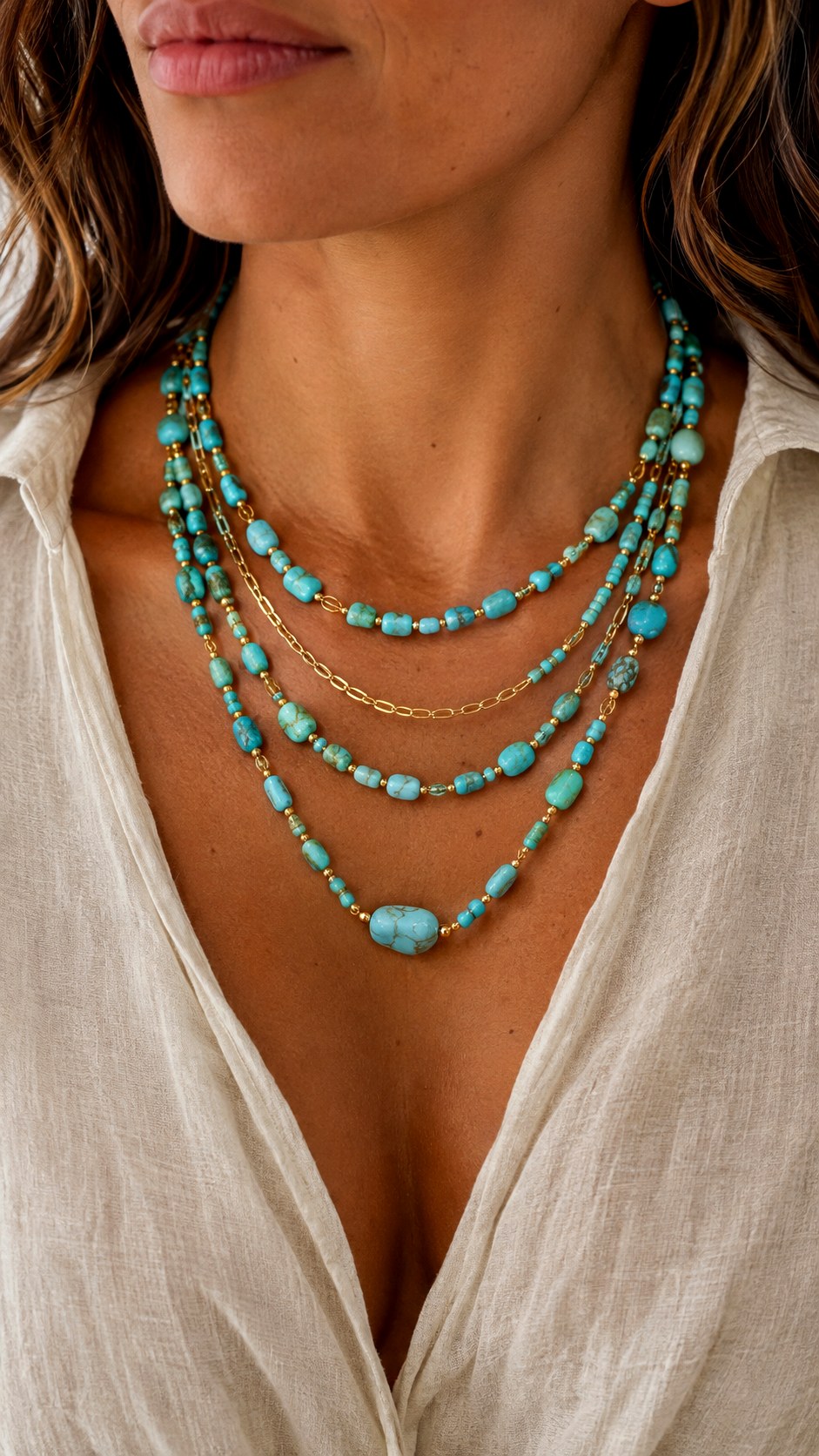 Turquoise Stone Layered Beaded Necklace - 23 color jewelry ideas