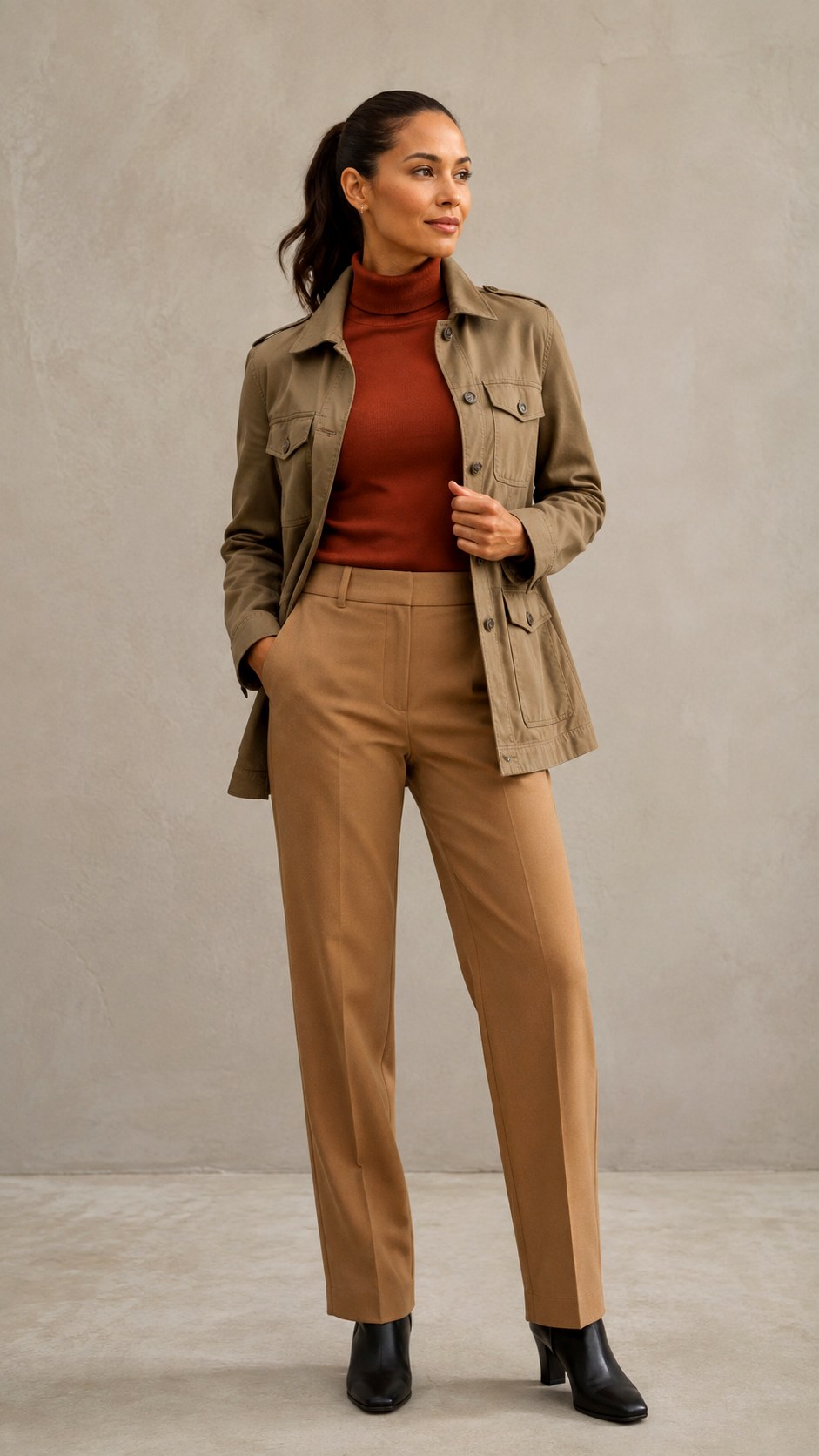 Turtleneck Layered Field Jacket - 25 field jacket outfit ideas