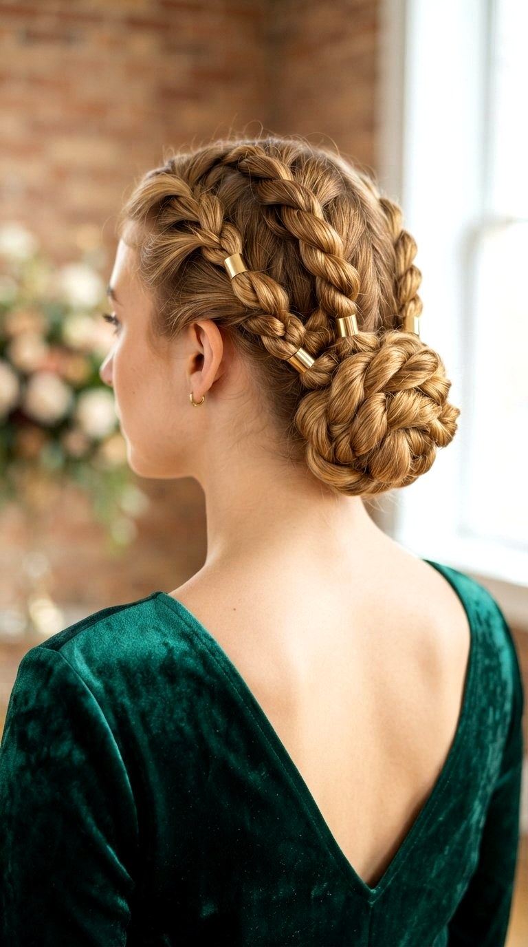 Twisted Rope Bun with Gold Cuffs - 20 prom bun hairstyles ideas