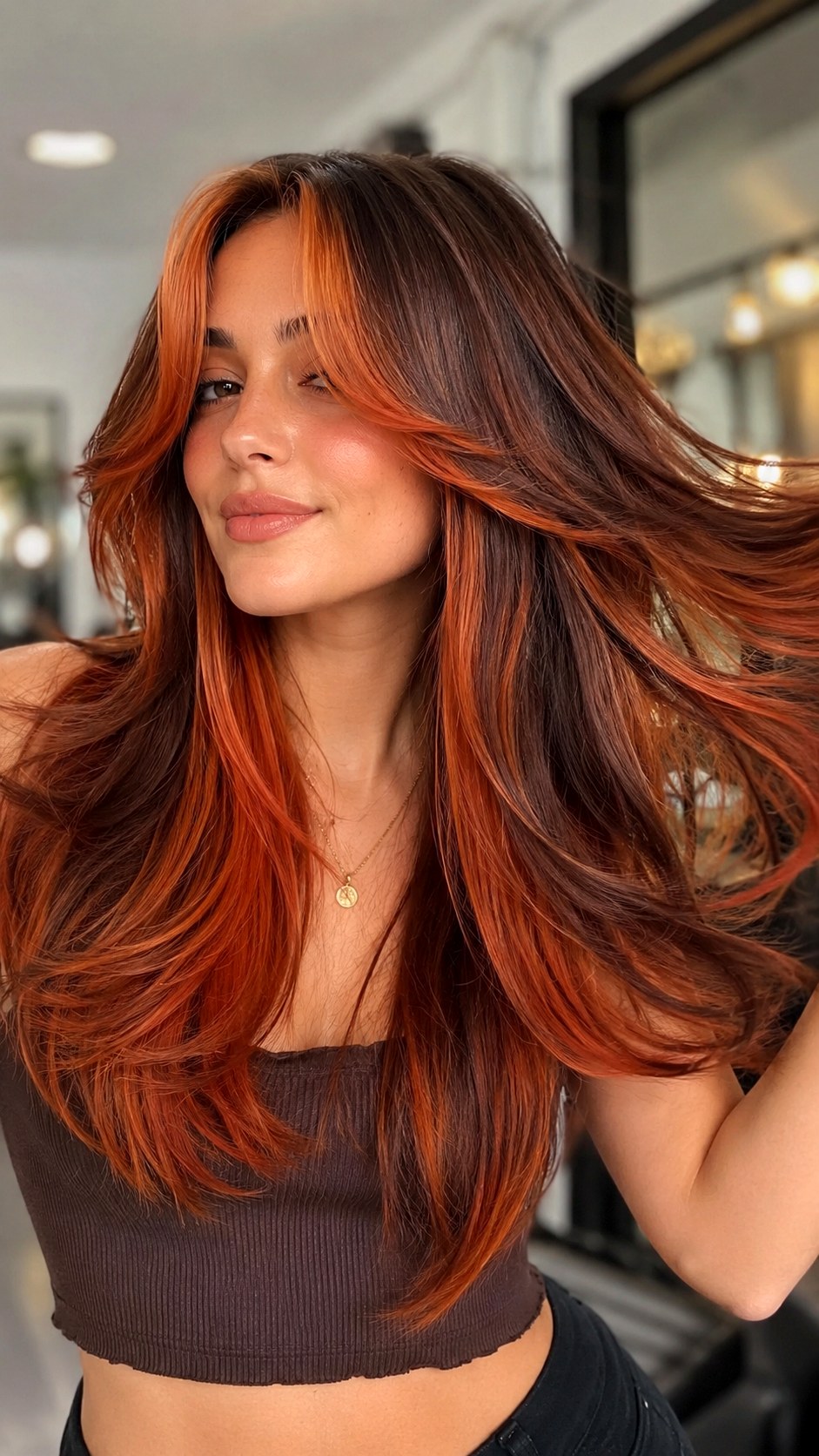 Two Tone Copper Underneath - 23 curtain bangs copper hair ideas