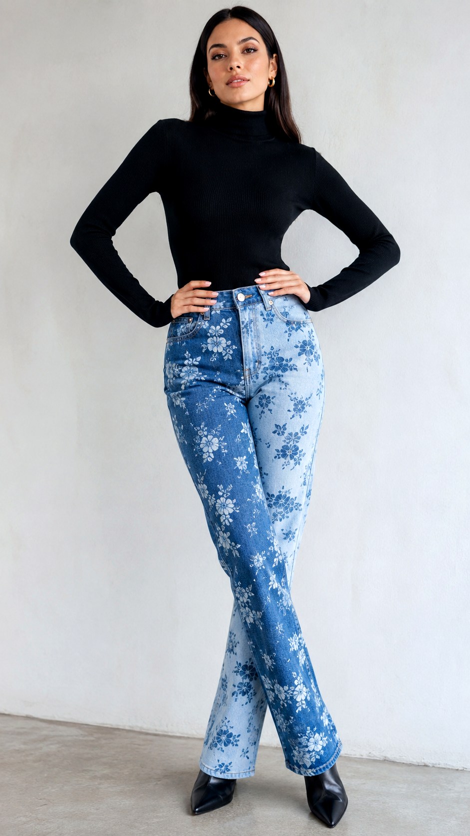 Two Tone Floral Denim Jeans - 22 floral jeans outfit ideas