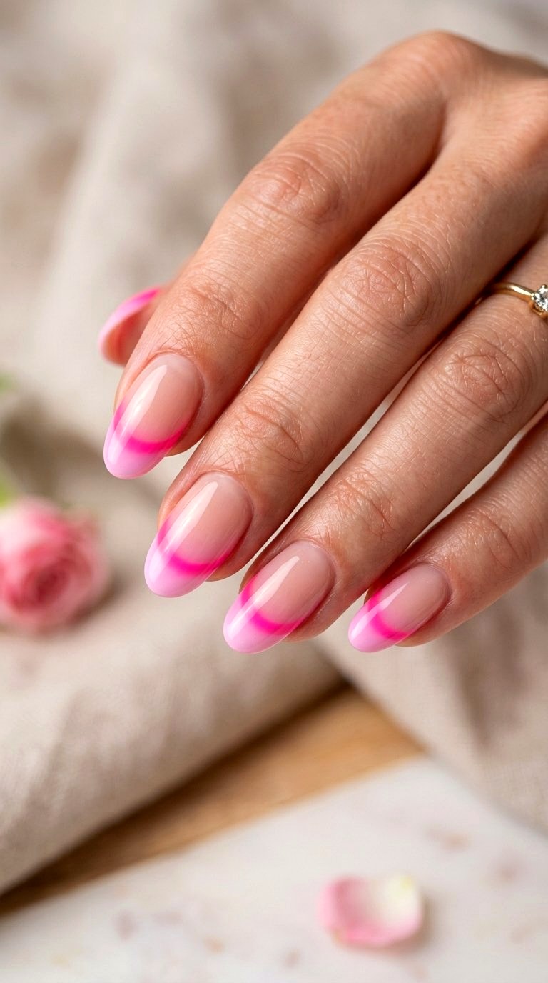 Two Toned Bright Pink French Tip Nails - 21 bright pink french tip nails