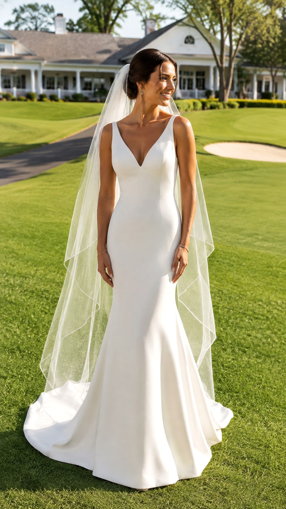 V Neck Crepe Fit and Flare - 22 Dream Wedding Simple Dresses Ideas