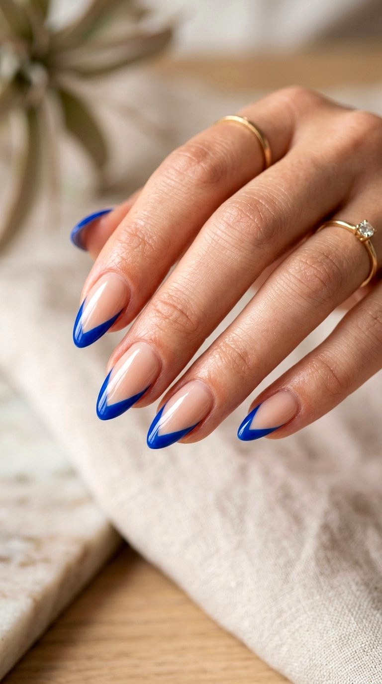 V Shaped Bright Blue French Tip Nails - 21 bright blue french tip nails