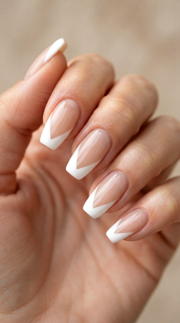 V Shaped Geometric French Tip Art - 22 natural french tip nail art ideas