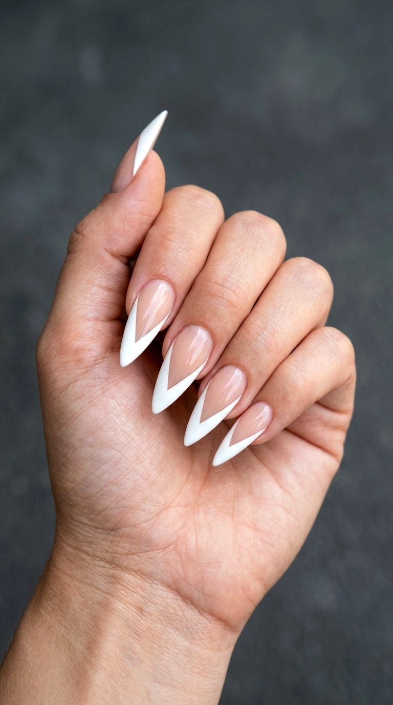 V Shaped White French Tip Nails - 20 White French Tip Nail Design Ideas