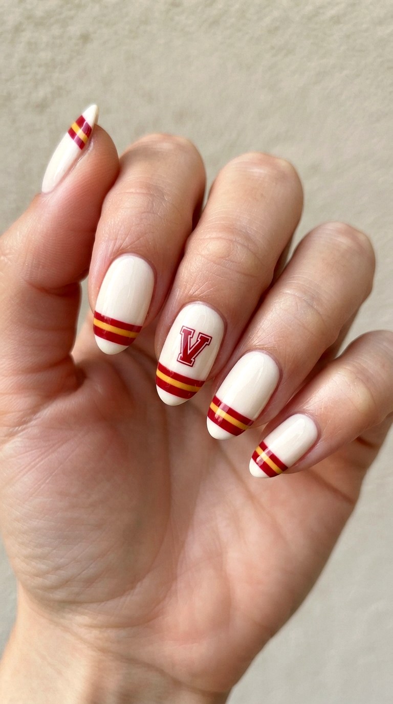 Varsity Jacket Striped Nails - 21 school nail art designs