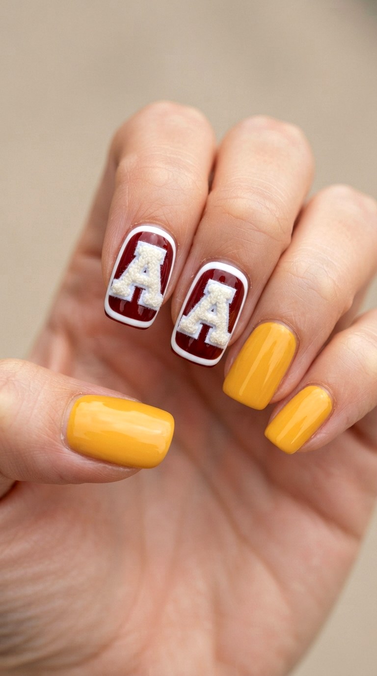 Varsity Letterman Nail Art - 22 cute back to school nail art design