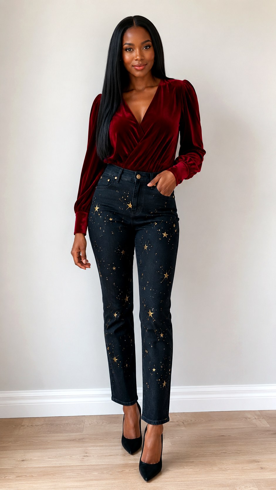 Velvet Top Painted Jeans - 23 senior painted jean outfit ideas
