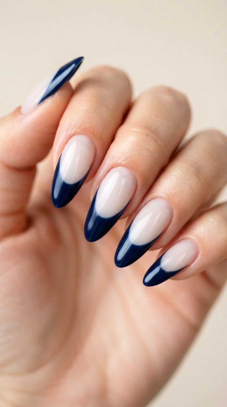 Velvety Midnight Blue Tips - 21 deep french tip nail art ideas