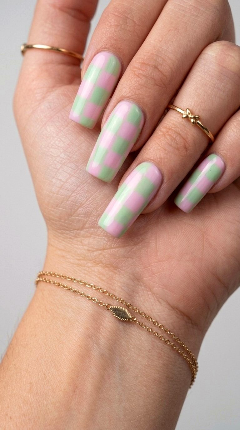 Vibrant Checkerboard Patterns - 20 Summer Acrylic Nail Art Ideas