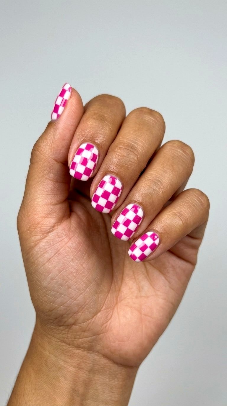 Vibrant Checkerboard Summer Nails - 20 Summer Short Nail Designs