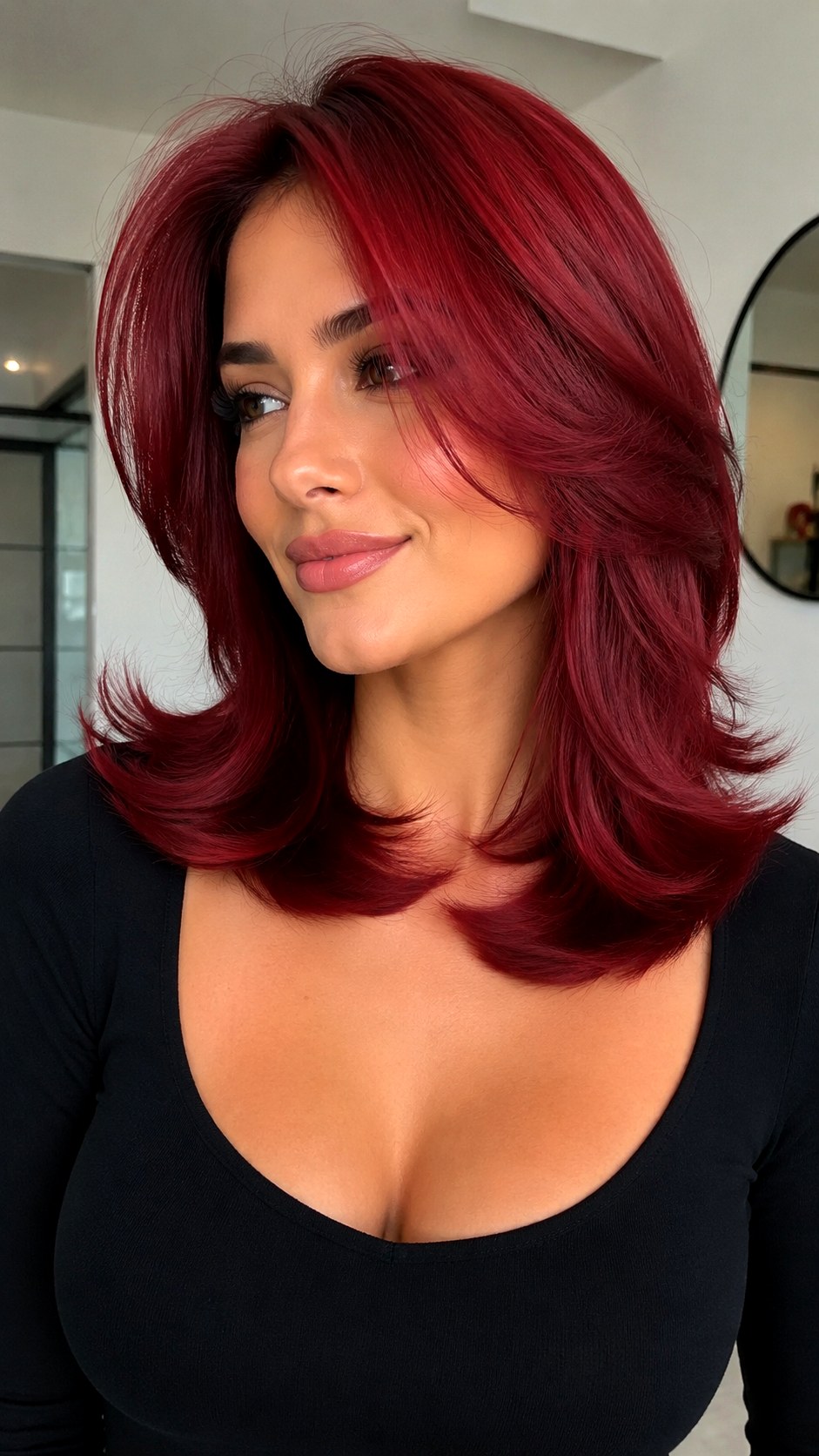 Vibrant Cherry Red Butterfly Style - 25 butterfly layers hair medium ideas