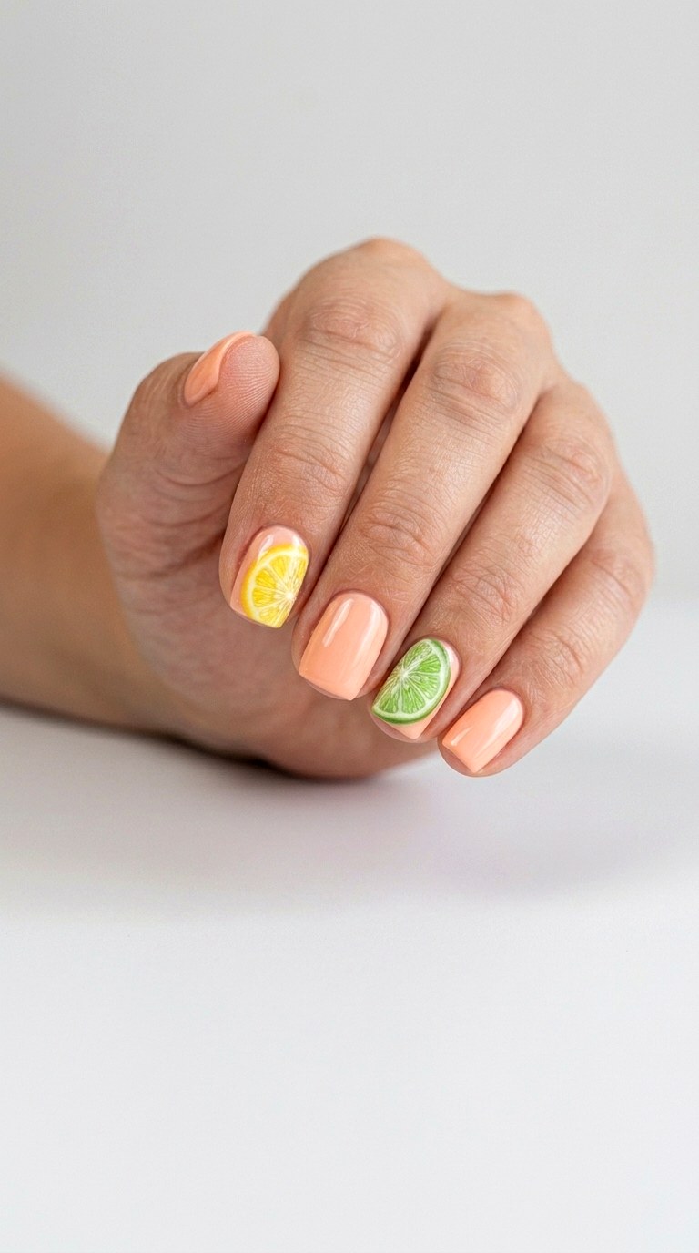 Vibrant Citrus Slice Nail Art - 23 short teen nail art ideas