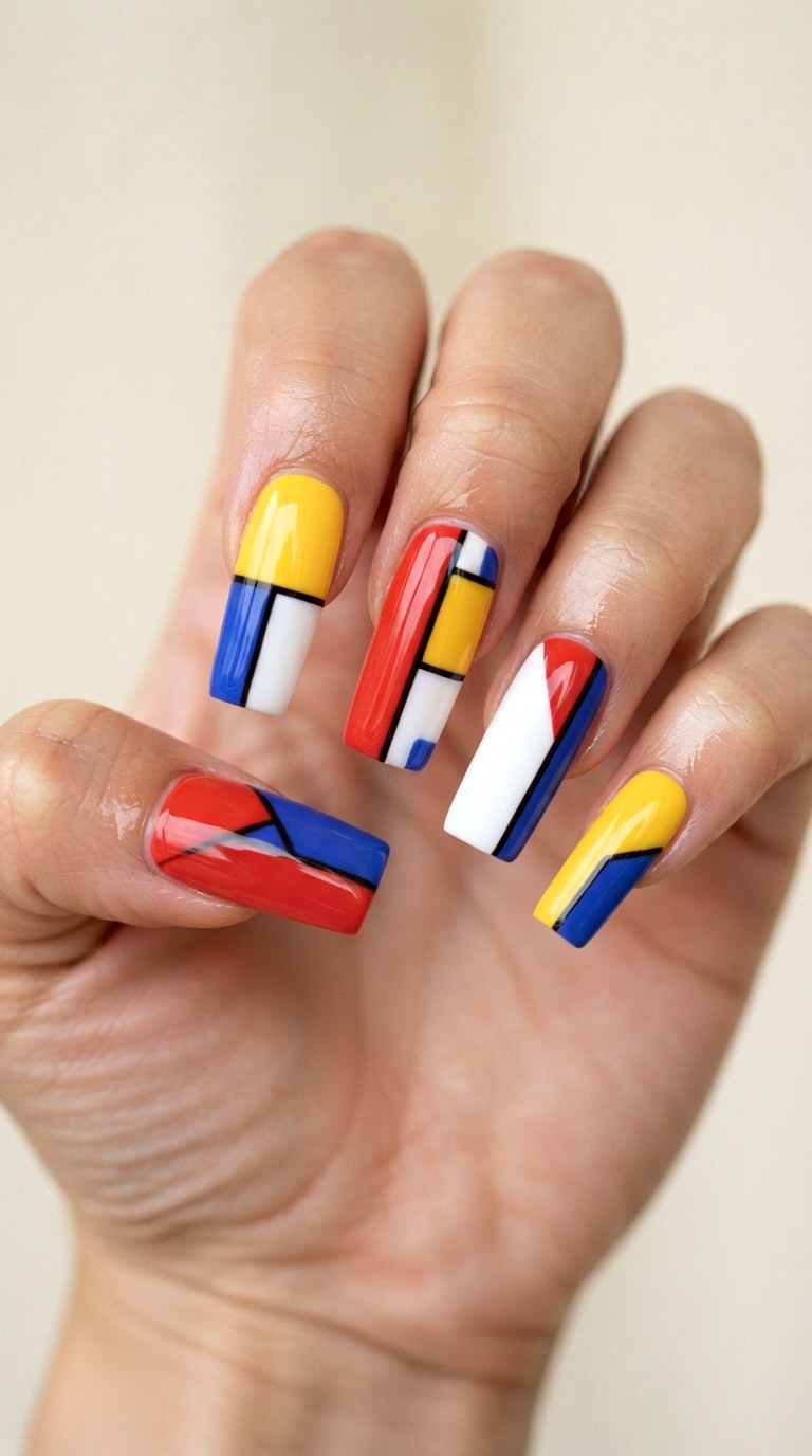 Vibrant Color Block Minimalist Nails - 22 teen back to school nail art designs