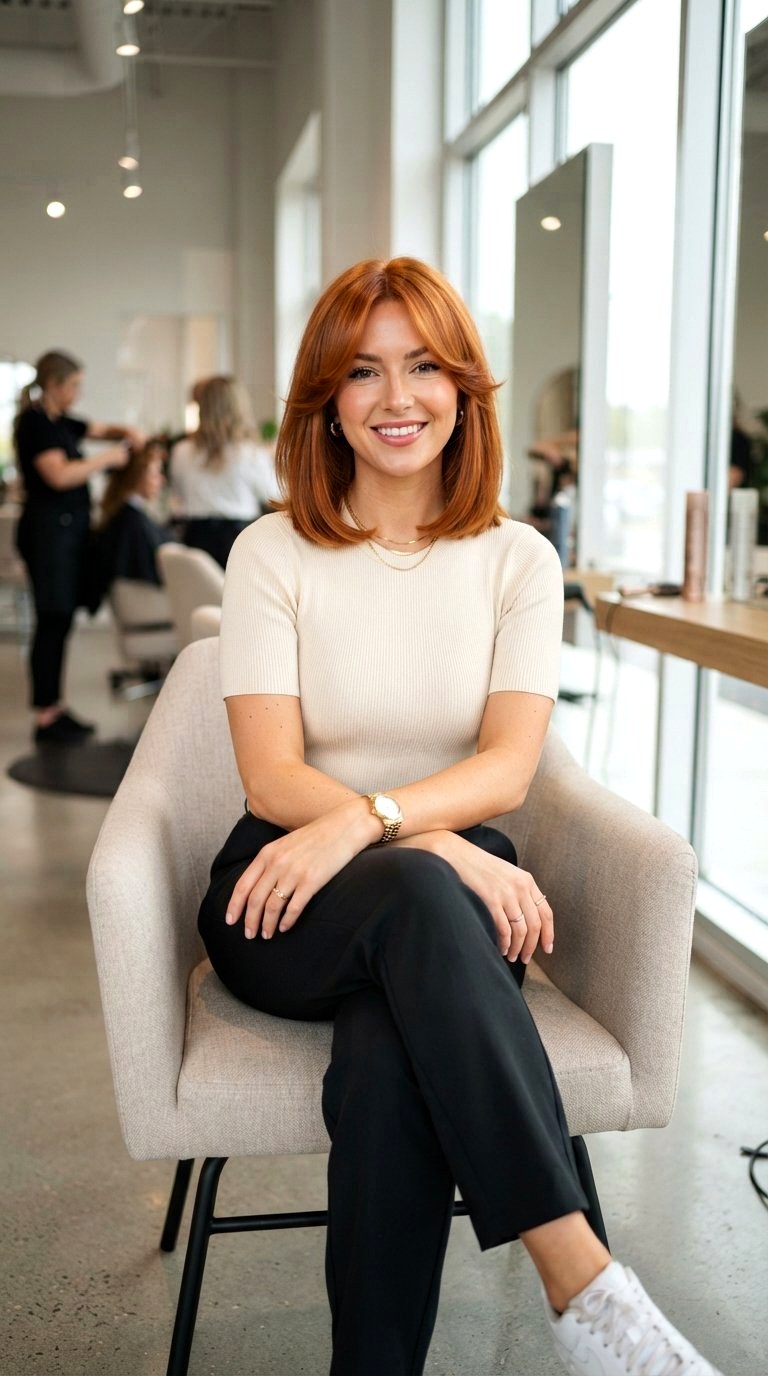 Vibrant Copper Flipped Out Ends - 21 curtain bangs redhead ideas